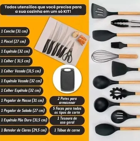 Kit Completo Jogo Utensílios de Cozinha Luxo 19 Peças