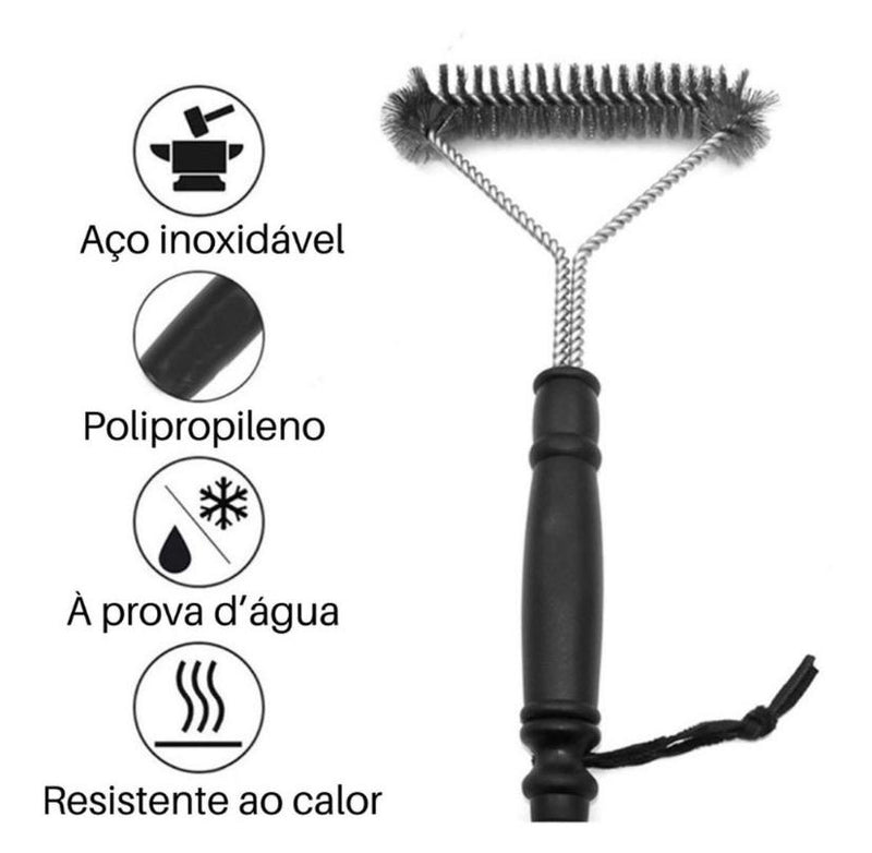 Escova de aço inox para limpar grelhas e espetos