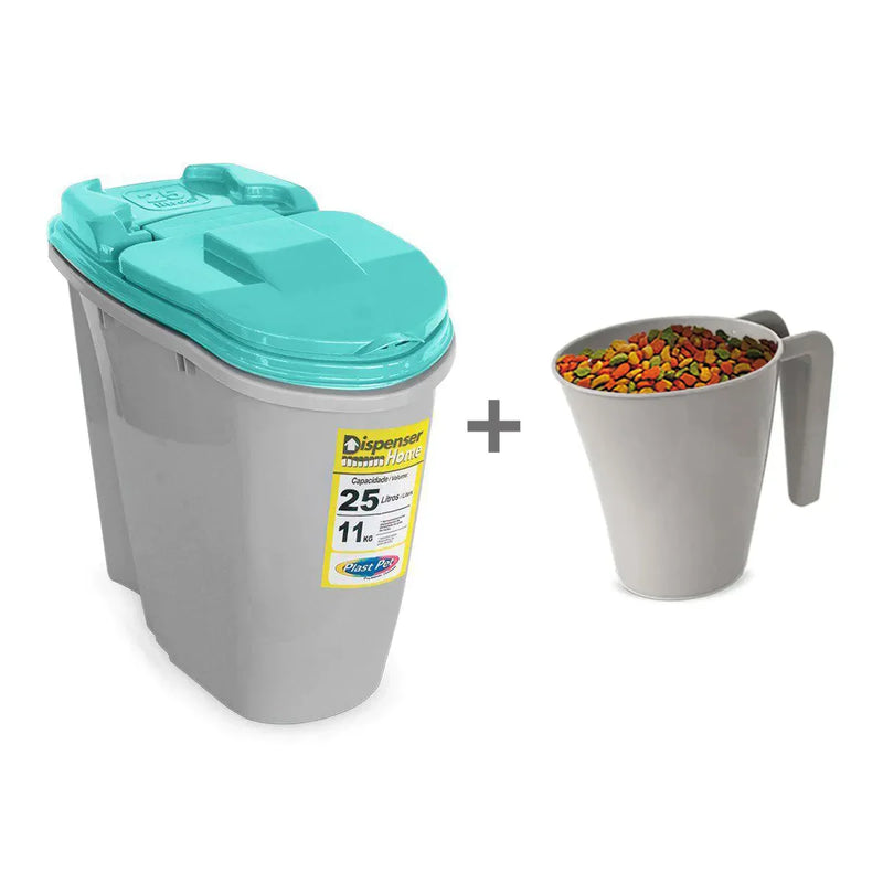 Porta Ração Dispenser Prático 25L 11kg + Caneca De Brinde