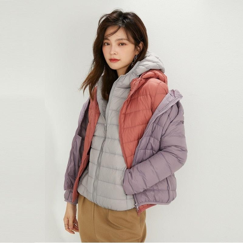 Jaqueta ultramax Essentials feminina puffer dobrável com capuz