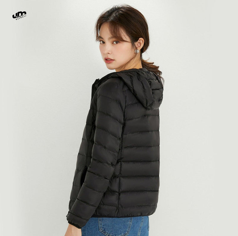 Jaqueta ultramax Essentials feminina puffer dobrável com capuz