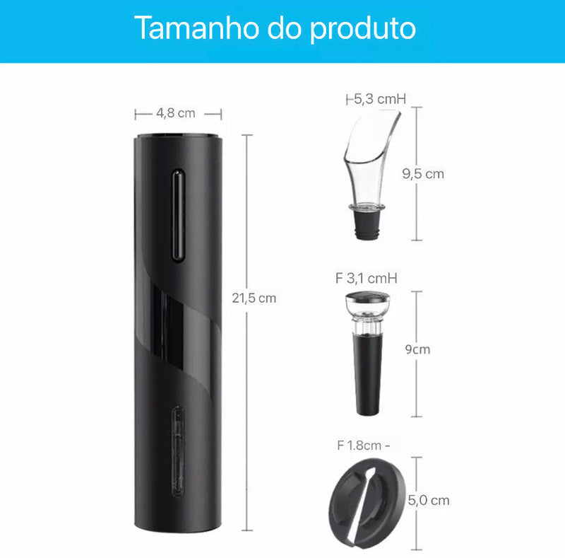 Abridor de Vinho Elétrico Premium Automático a Bateria