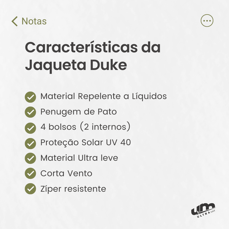 Jaqueta Duke Max Masculina Impermeável Ultraleve dobrável